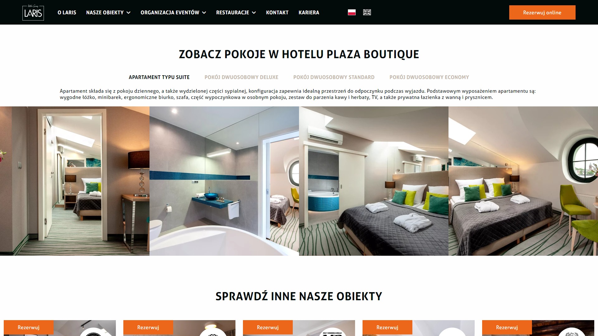 Galeria - sekcja na landing page na stronie Laris Hotels ICEberg CMS 5